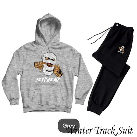 Ghanster Printed Tracksuit Grey Huddie & Black Trouser Trendy And Amazing Fleece Pocket Drawstring Winter Wear Smart Fit Hoody