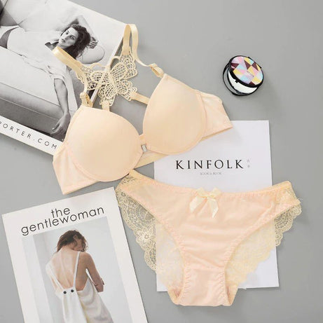 Front Open Butterfly Back Push Up Bra and Panty Set (Beige) - Oshi.pk - Buy & Sell Online