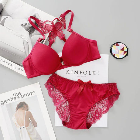 Front Open Butterfly Back Push Up Bra and Panty Set (Red) - Oshi.pk - Buy & Sell Online