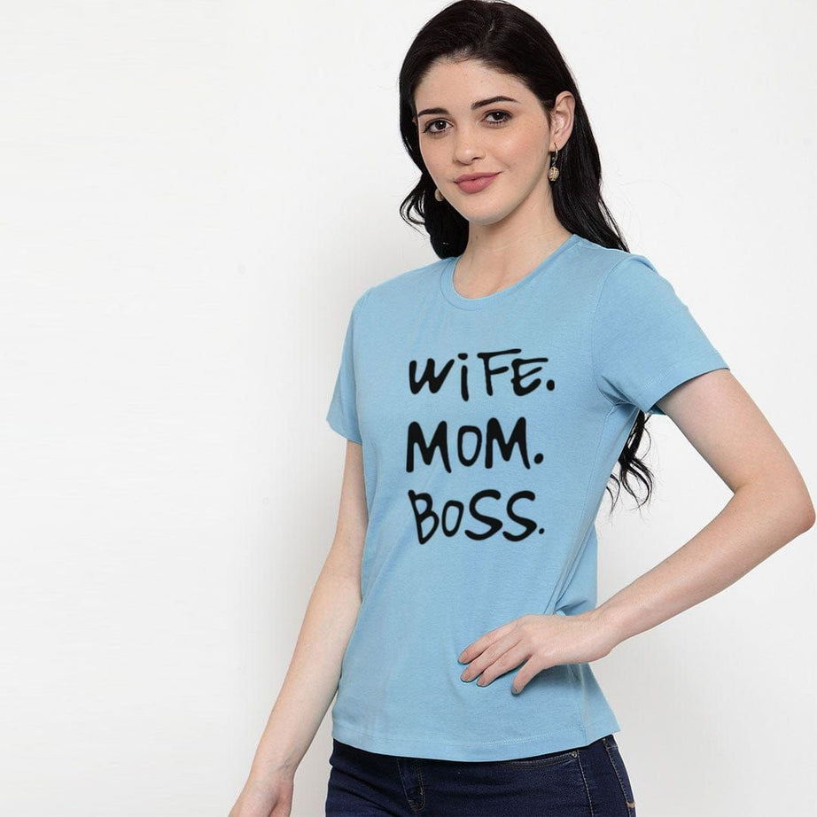 Funny Wife Mom Boss Printed Printed T-Shirt For Women's - Oshi.pk - Buy & Sell Online