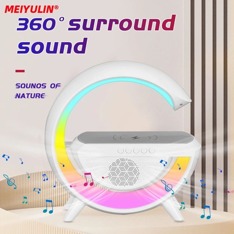 G Lamp Smart Bluetooth Speaker Wireless Fast Charger Station LED RGB Desk Light Support TF Card AUX For IPhone 14/13 Samsung Powerbank - Oshi.pk - Buy & Sell Online