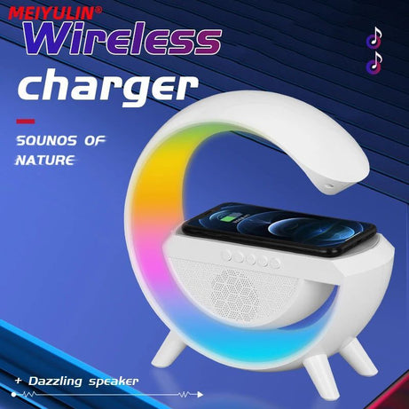 G Lamp Smart Bluetooth Speaker Wireless Fast Charger Station LED RGB Desk Light Support TF Card AUX For IPhone 14/13 Samsung Powerbank - Oshi.pk - Buy & Sell Online
