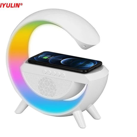 G Lamp Smart Bluetooth Speaker Wireless Fast Charger Station LED RGB Desk Light Support TF Card AUX For IPhone 14/13 Samsung Powerbank