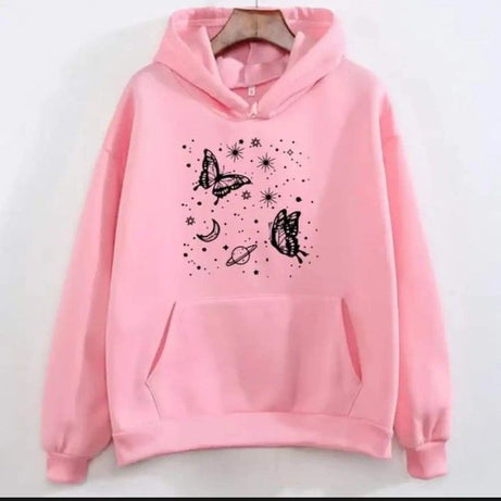 Galaxy And Buttlerfly Pullover Pink Hoodie for Women AND Girls - Oshi.pk - Buy & Sell Online