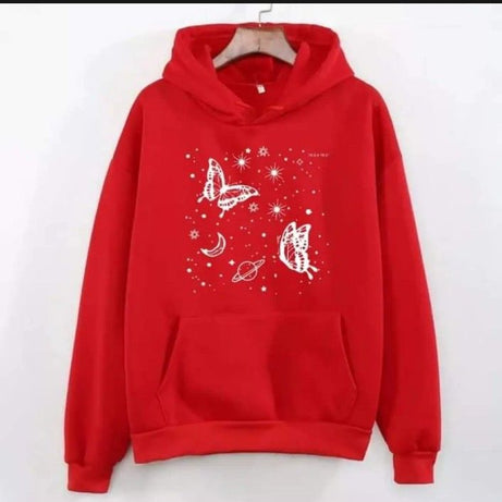 Galaxy And Buttlerfly Pullover RED Hoodie for  Women AND Girls