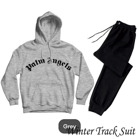 Palm Angle Printed Tracksuit Grey Huddie & Black Trouser Trendy And Amazing Fleece Pocket Drawstring Winter Wear Smart Fit Hoody