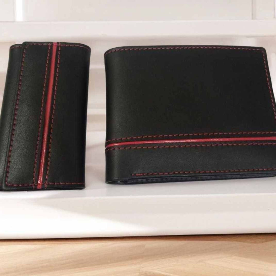 Gift Wallet Set - Mens Premium Wallet - Mens Keychain Wallet - Black - Pack of 2 - Oshi.pk - Buy & Sell Online