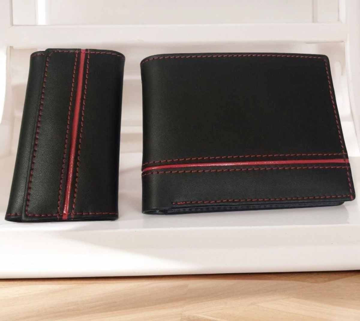 Gift Wallet Set - Mens Premium Wallet - Mens Keychain Wallet - Black - Pack of 2 - Oshi.pk - Buy & Sell Online