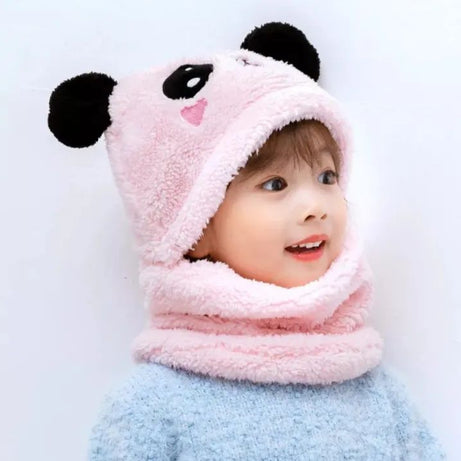 Girls Boys Winter Hat scarf One Piece Cute Warm Ear and neck Protection Winter Warm Fleece Cute Cartoon Panda Hats Windproof - Oshi.pk - Buy & Sell Online