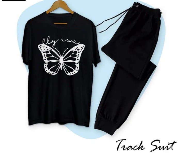 Girls Fashion Fly Away Butterfly Fashion Printed Cotton Fabric Black T-Shirt & Black Trouser for Tracksuit for Girls & Women - Oshi.pk - Buy & Sell Online