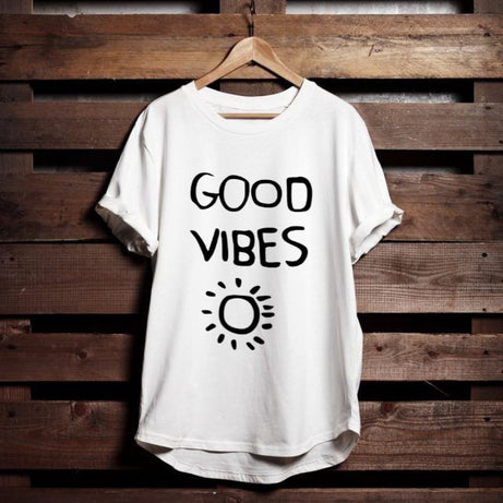 Good Vibes Printed Cotton White T Shirt For Summer Collection - Oshi.pk - Buy & Sell Online