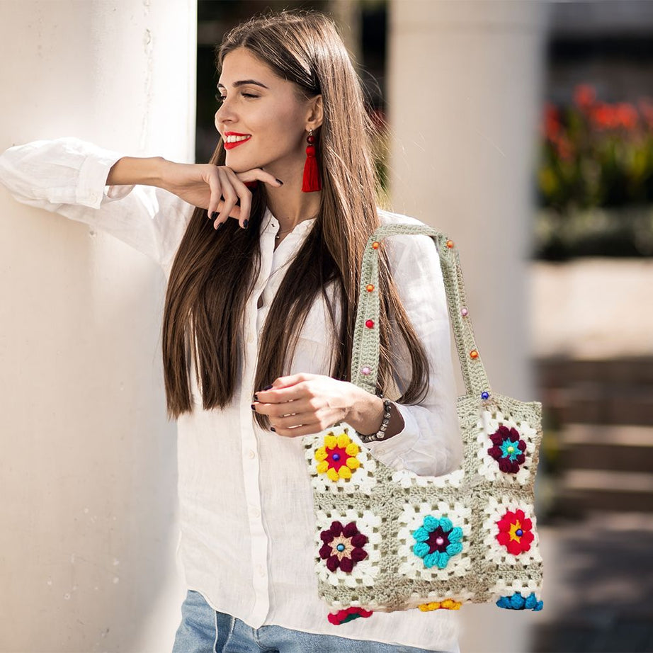 Granny Square Flower Crochet Handmade Bag : Fashionable and Stylish Crochet Bags for Women - Oshi.pk - Buy & Sell Online
