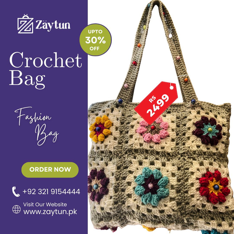 Granny Square Flower Crochet Handmade Bag : Fashionable and Stylish Crochet Bags for Women - Oshi.pk - Buy & Sell Online