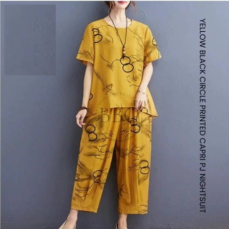 Yellow Black Circle Printed Capri - Oshi.pk - Buy & Sell Online