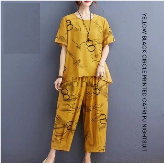 Yellow Black Circle Printed Capri - Oshi.pk - Buy & Sell Online