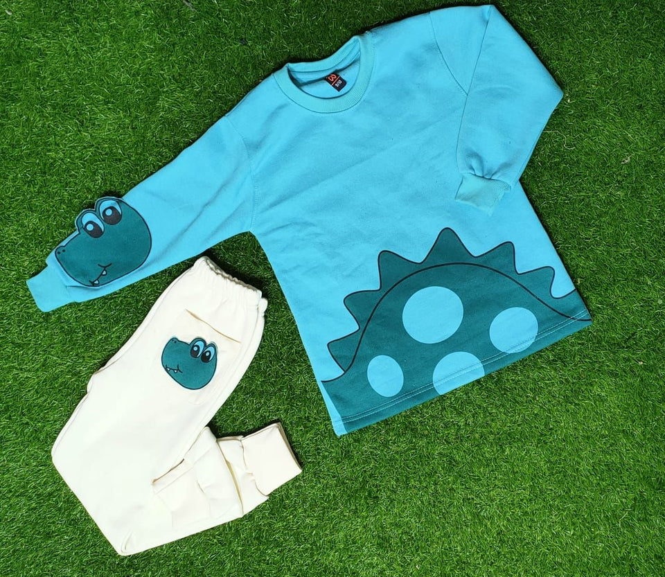 Green Dino Print Sweatshirt With Trouser Tracksuit For Kids - Oshi.pk - Buy & Sell Online