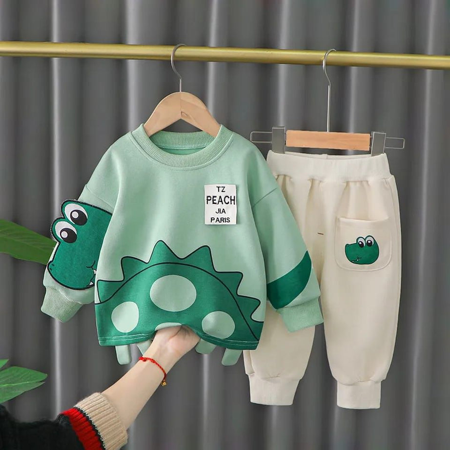 Green Dino Print Sweatshirt With Trouser Tracksuit For Kids - Oshi.pk - Buy & Sell Online