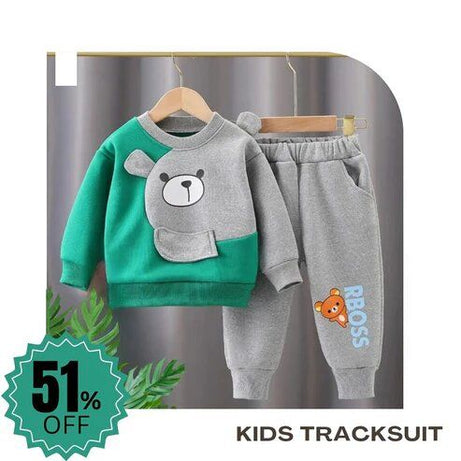 Green With Grey Bear Print Sweatshirt With Trouser Tracksuit For Kids - Oshi.pk - Buy & Sell Online