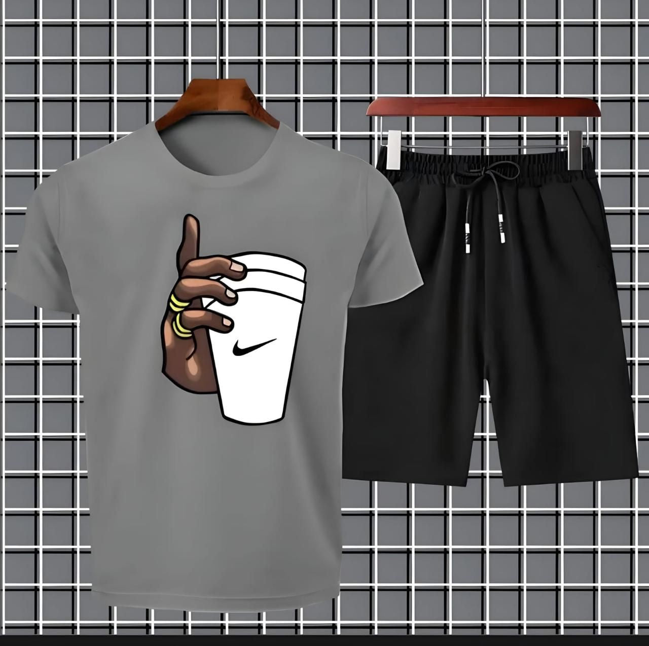 Grey Color T shirt Hand With Cup Printed gym wear Half Sleeves O Neck Tshirt Shorts Tracksuit For Men highly recommended tracksuit for Boys - Oshi.pk - Buy & Sell Online