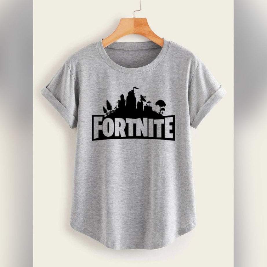 Grey Fortnite Printed Cotton Halfsleeves T shirt - Oshi.pk - Buy & Sell Online