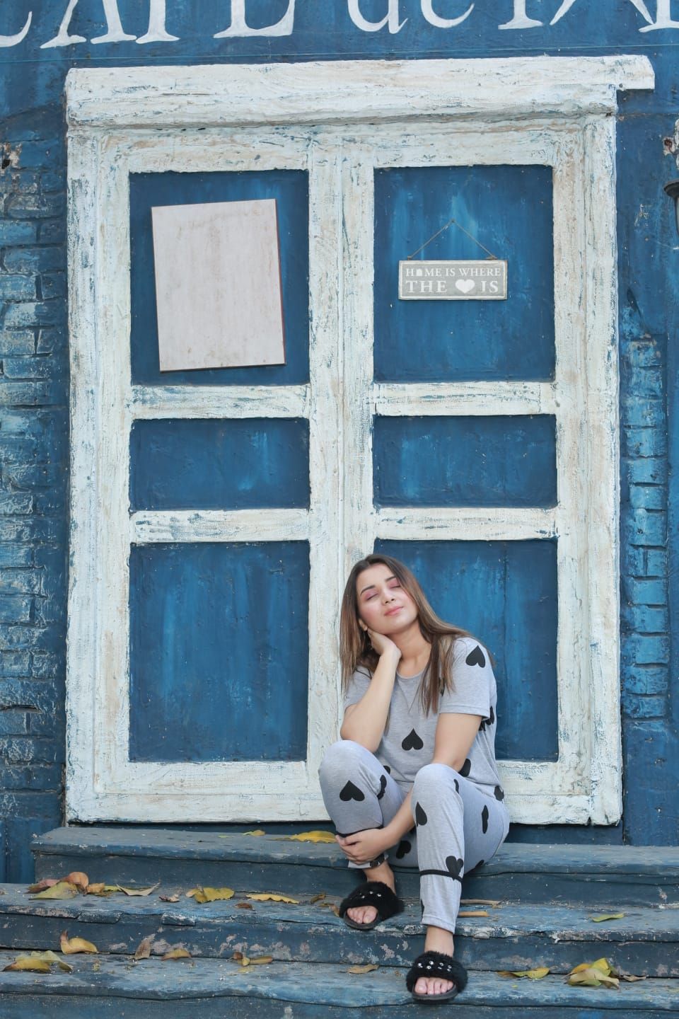 Grey Hearts Printed Half Sleeves Tshirt Trouser Night Dress For Her - Oshi.pk - Buy & Sell Online