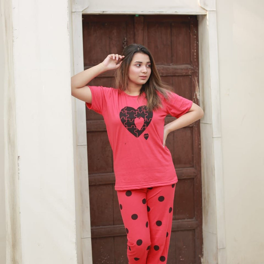 Heart Printed Half Sleeves Night Dress by Hk Outfits - Oshi.pk - Buy & Sell Online