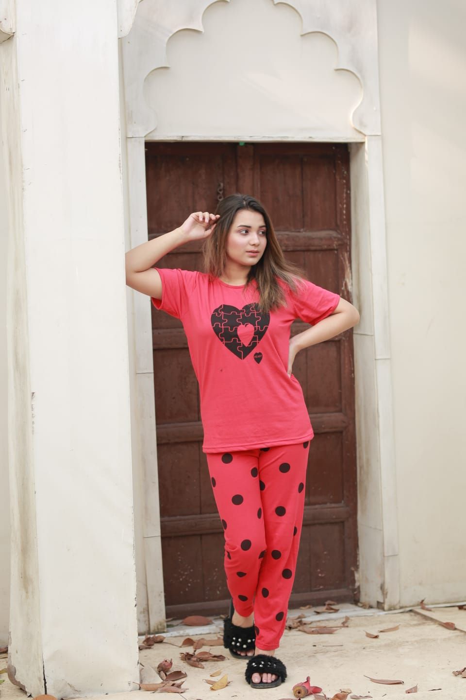 Heart Printed Half Sleeves Night Dress by Hk Outfits - Oshi.pk - Buy & Sell Online