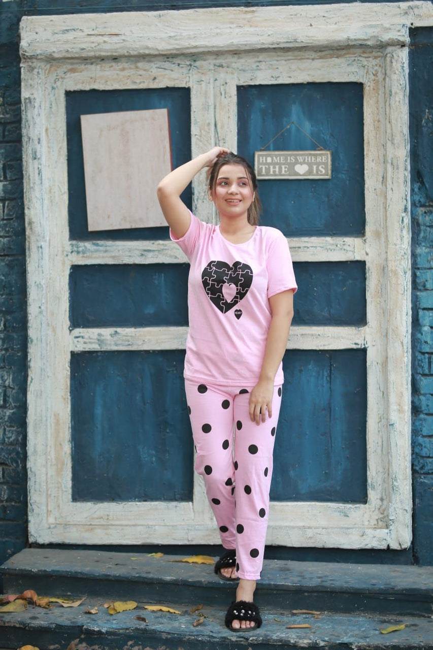 Heart Printed Half Sleeves Night Dress by Hk Outfits - Oshi.pk - Buy & Sell Online