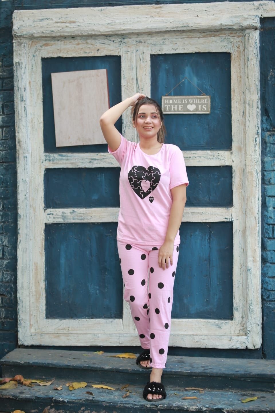 Heart Printed Half Sleeves Night Dress by Hk Outfits - Oshi.pk - Buy & Sell Online