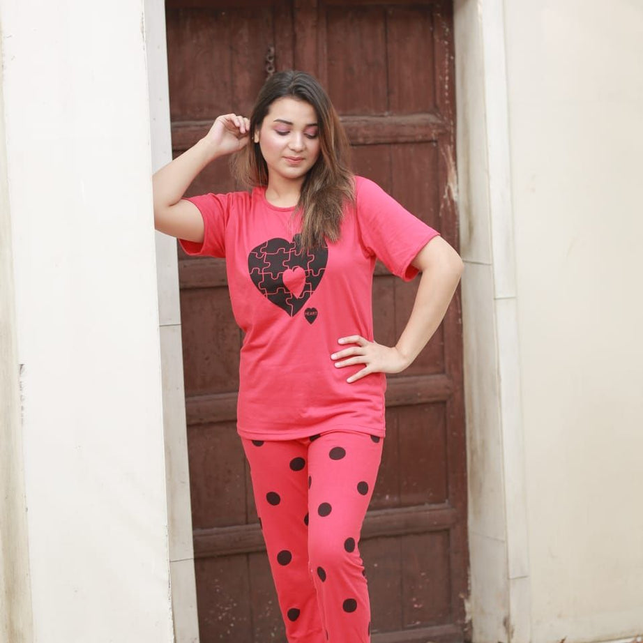 Heart Printed Half Sleeves Night Dress by Hk Outfits - Oshi.pk - Buy & Sell Online