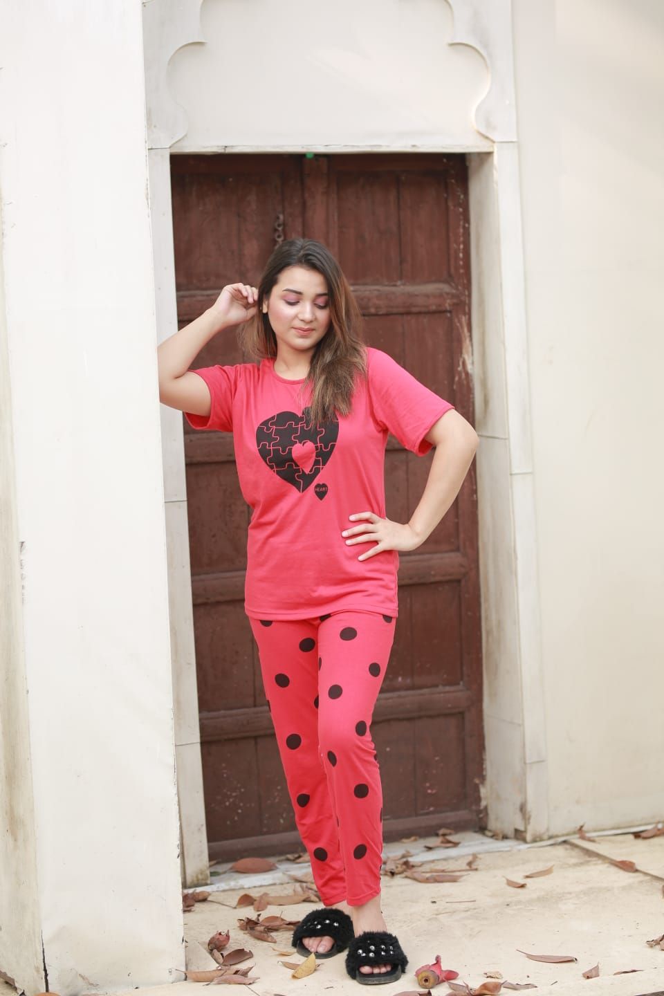 Heart Printed Half Sleeves Night Dress by Hk Outfits - Oshi.pk - Buy & Sell Online