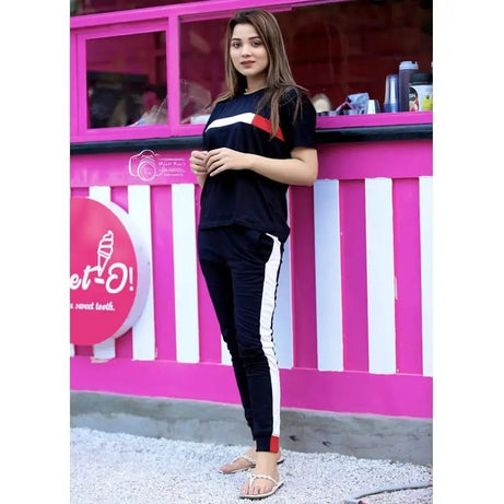 Black Stylish Printed Half Sleeves T Shirt with Panel Pajama Suit for Her - Oshi.pk - Buy & Sell Online