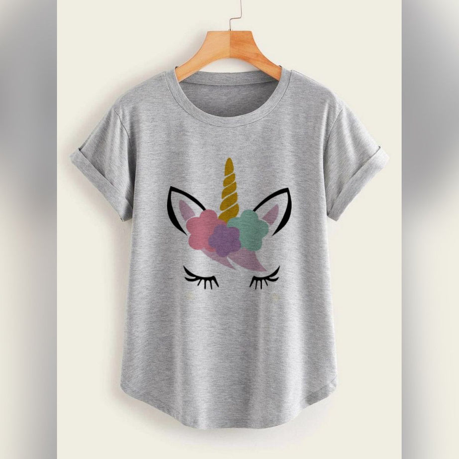 Grey T Shirt For Girls new and stylish design unicorn Printed Summer Collection Shirt Round Neck Half Sleeves - Oshi.pk - Buy & Sell Online