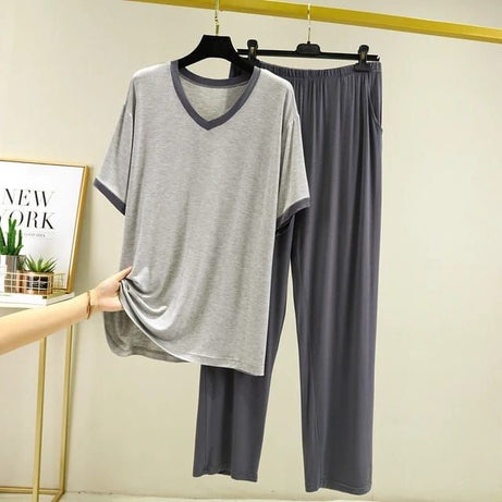 Grey V Neck T-Shirt with Contrast Pajama - Oshi.pk - Buy & Sell Online