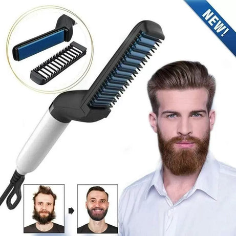 Hair & Beard Straightner Brush Hair Comb Brush Beard Straightener Hair Straighten Straightening Comb Hair Curler Quick Hair Styler For Men - Oshi.pk - Buy & Sell Online