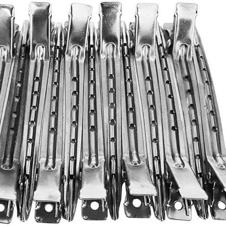 Hair Section Sectioning Clips 12 Strong Grip Hairdressing Anti Slip Styling Flat Stainless Steel Salon With Holes Portable Duck Bill Clamp Home Barber