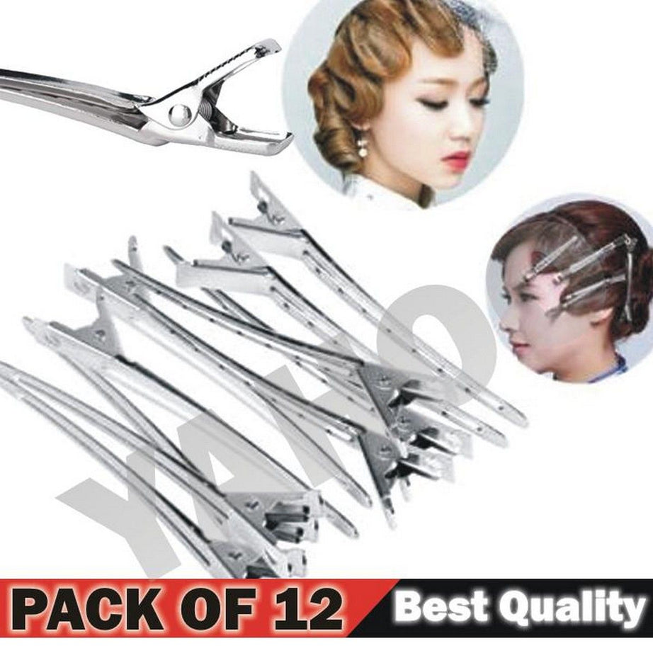 Hair Section Sectioning Clips 12 Strong Grip Hairdressing Anti Slip Styling Flat Stainless Steel Salon With Holes Portable Duck Bill Clamp Home Barber - Oshi.pk - Buy & Sell Online