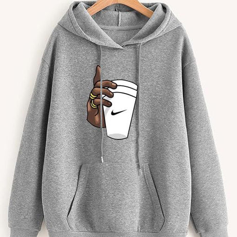 HAND WITH CUP Hoodies For Men & Boy Printed Kangaroo Pocket Drawstring Pullovers Clothing Long Sleeves Export Quality Winter Wear