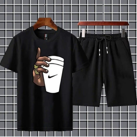 Hand With Cup Printed gym wear Half Sleeves O Neck Trouser & Tshirt Tracksuit For Men highly recommended tracksuit for Boys - Oshi.pk - Buy & Sell Online