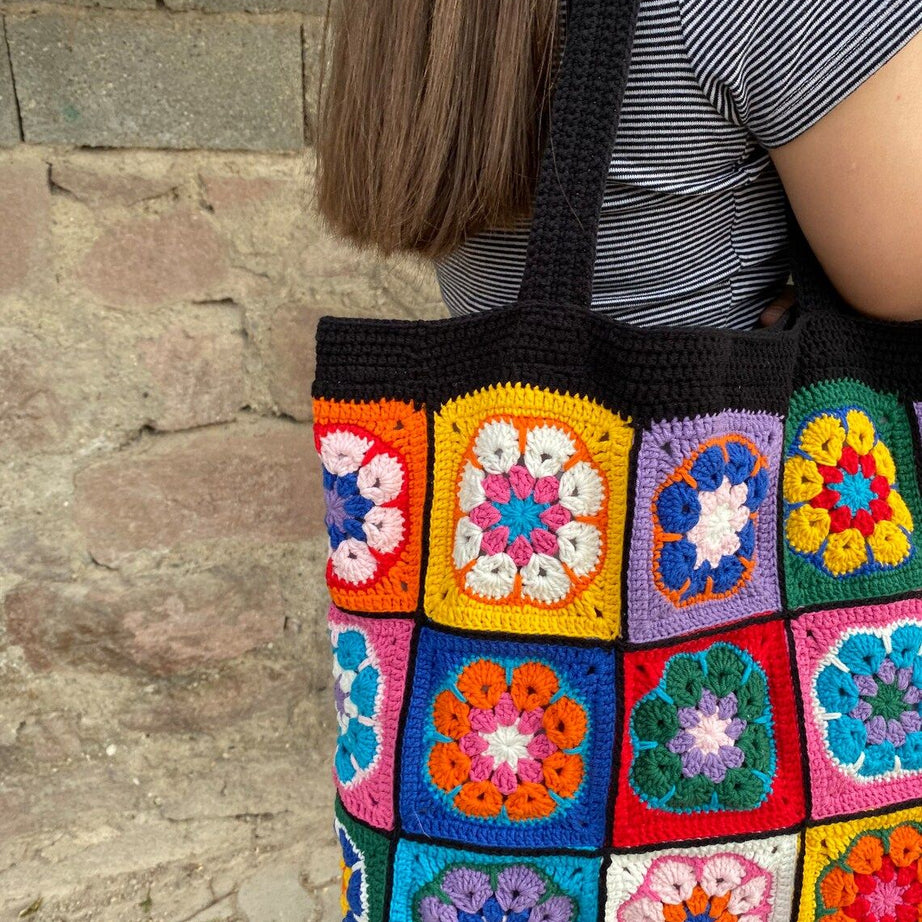 Handcrafted Black Crochet Bag For Women - Stylish Granny Square Crochet Bag - Handmade Crochet Bags For Girls - Oshi.pk - Buy & Sell Online
