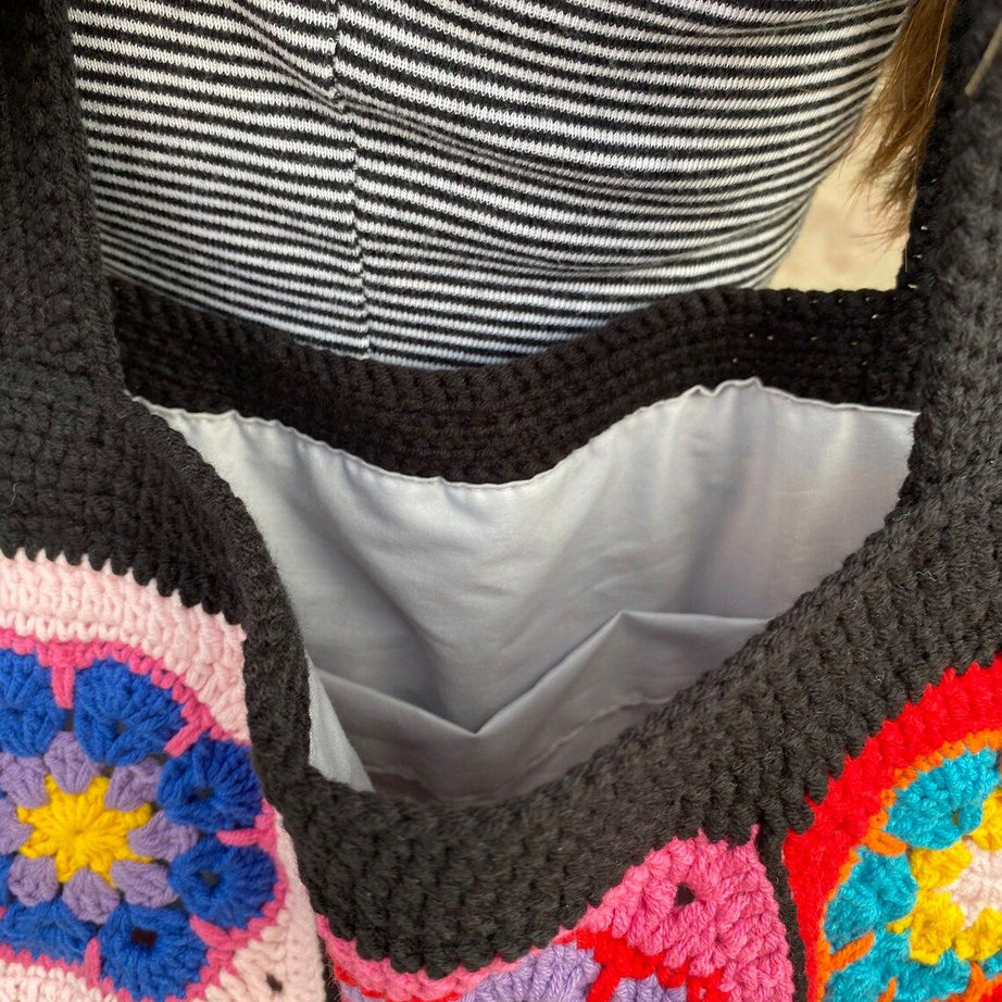 Handcrafted Black Crochet Bag For Women - Stylish Granny Square Crochet Bag - Handmade Crochet Bags For Girls - Oshi.pk - Buy & Sell Online