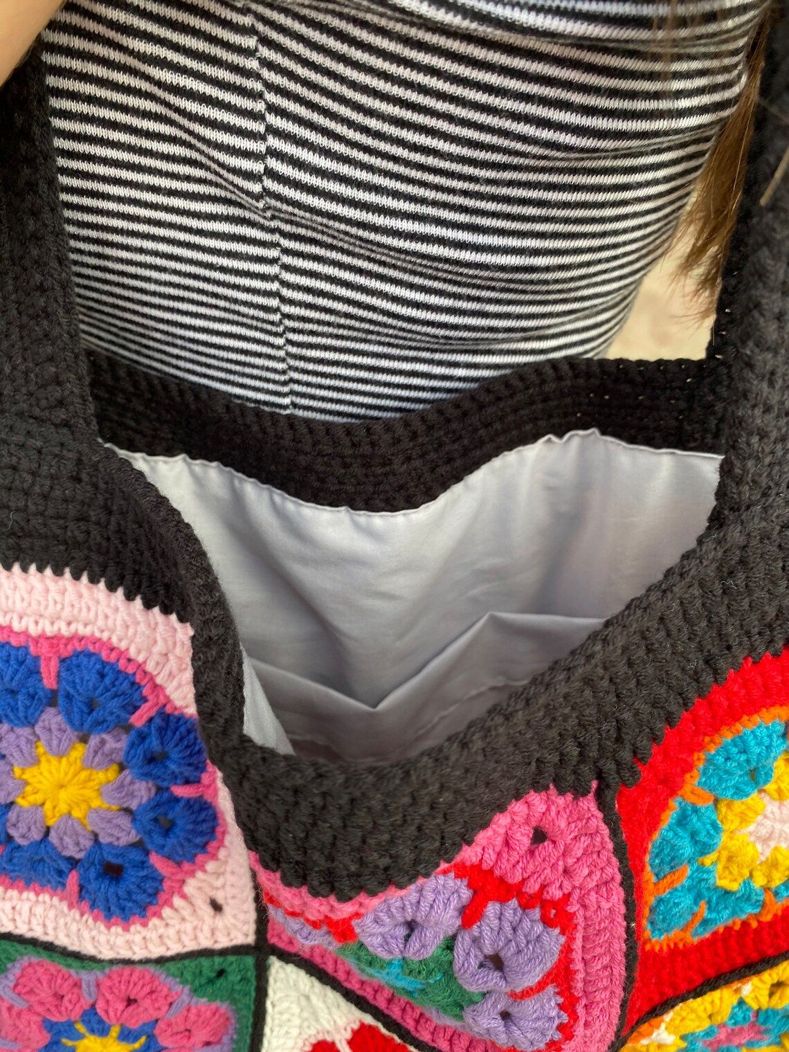 Handcrafted Black Crochet Bag For Women - Stylish Granny Square Crochet Bag - Handmade Crochet Bags For Girls - Oshi.pk - Buy & Sell Online