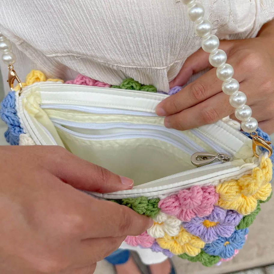 Handmade Crochet Bag Featuring a Burst of Multicolor Flower Patterns : Stylish Handcrafted Crochet Bag with Floral Design - Oshi.pk - Buy & Sell Online