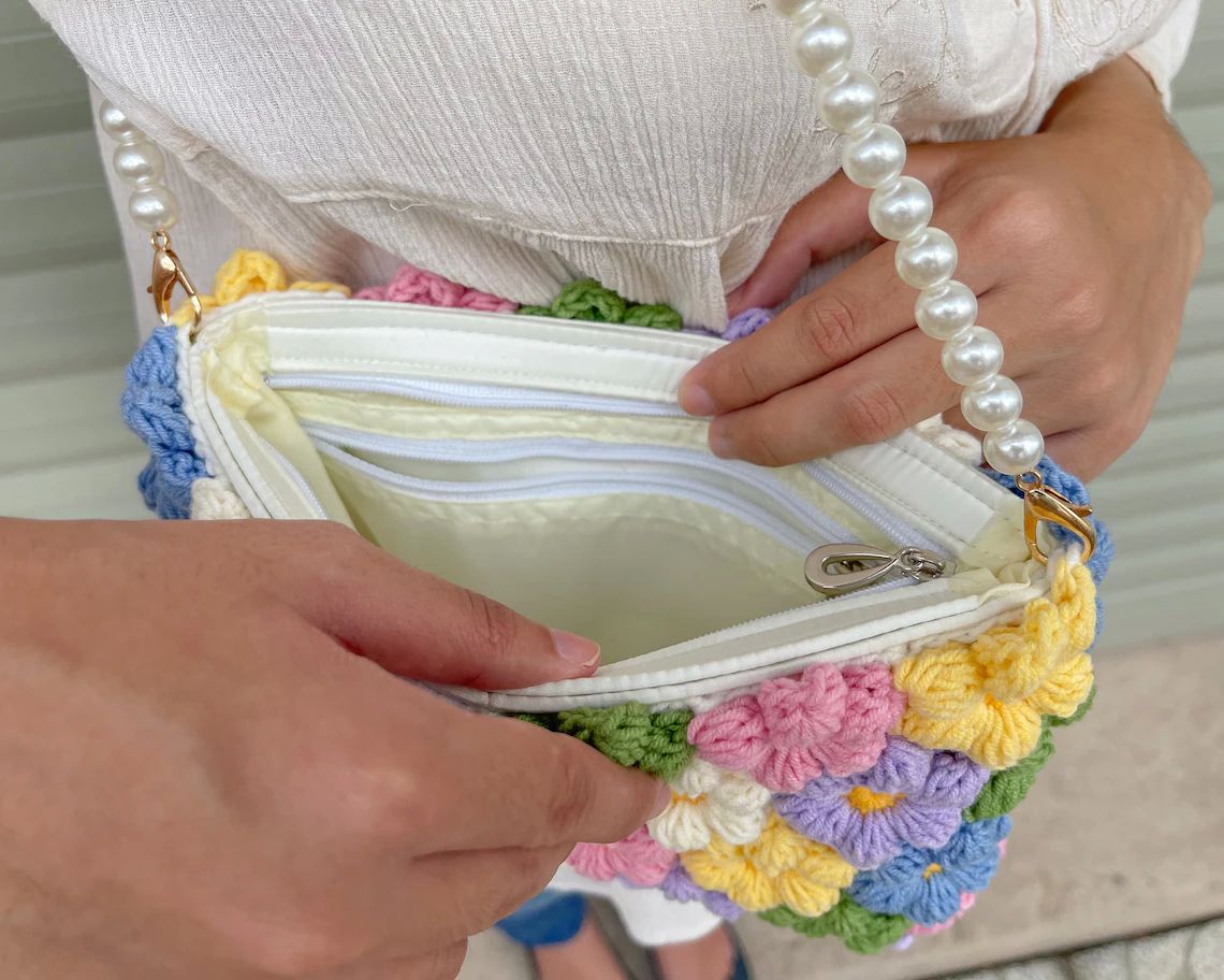 Handmade Crochet Bag Featuring a Burst of Multicolor Flower Patterns : Stylish Handcrafted Crochet Bag with Floral Design - Oshi.pk - Buy & Sell Online