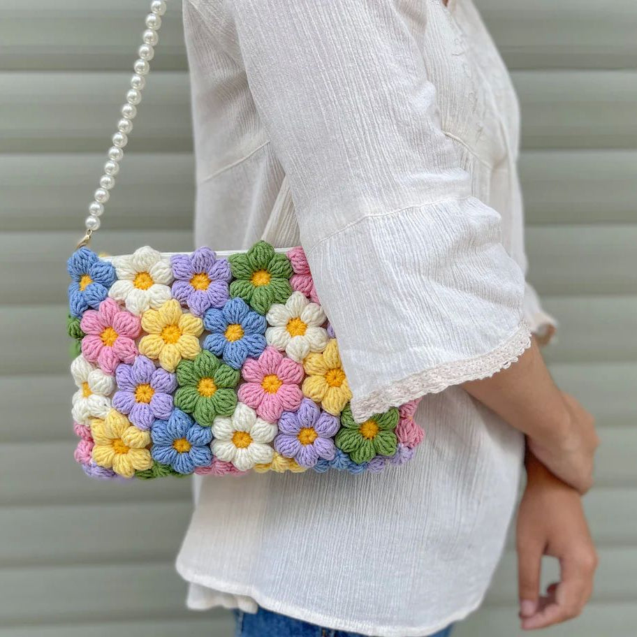 Handmade Crochet Bag Featuring a Burst of Multicolor Flower Patterns : Stylish Handcrafted Crochet Bag with Floral Design - Oshi.pk - Buy & Sell Online