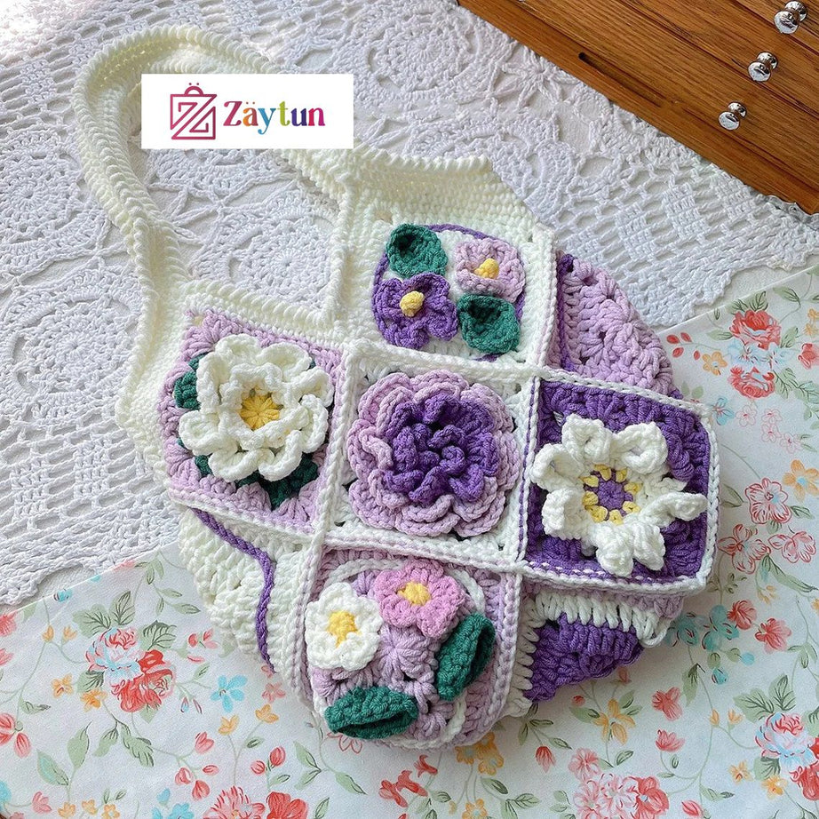 Handmade Crochet Bags with Artful Flower Patterns for Women : Crochet Bags Featuring Elegant Flower Motifs - Oshi.pk - Buy & Sell Online