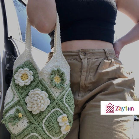 Handmade Crochet Bags with Artful Flower Patterns for Women : Crochet Bags Featuring Elegant Flower Motifs - Oshi.pk - Buy & Sell Online