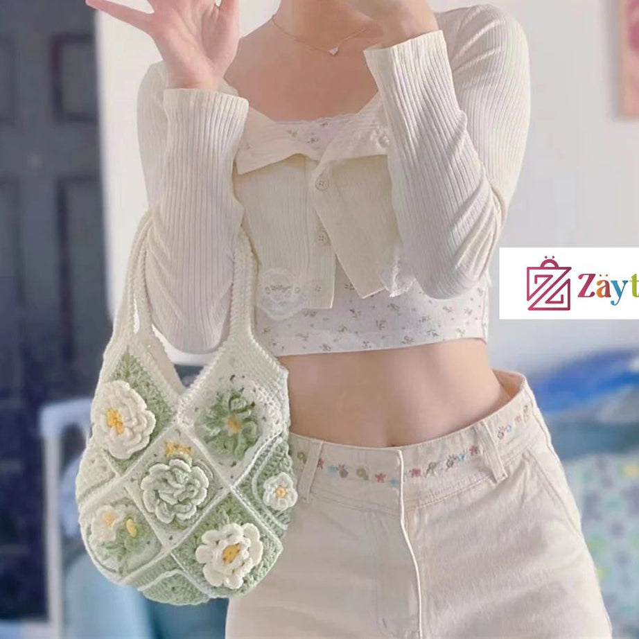 Handmade Crochet Bags with Artful Flower Patterns for Women : Crochet Bags Featuring Elegant Flower Motifs - Oshi.pk - Buy & Sell Online