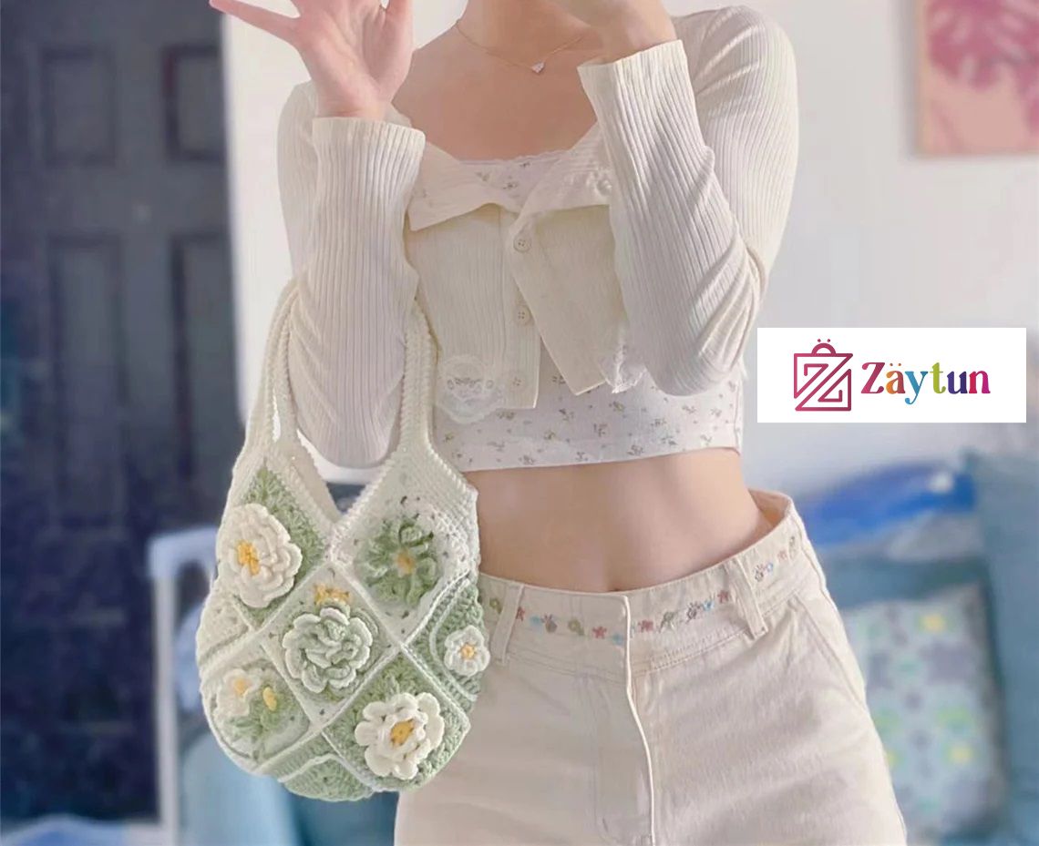 Handmade Crochet Bags with Artful Flower Patterns for Women : Crochet Bags Featuring Elegant Flower Motifs - Oshi.pk - Buy & Sell Online