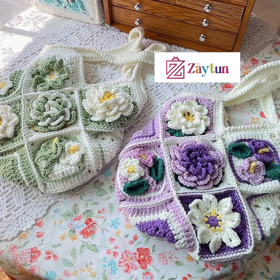 Handmade Crochet Bags with Artful Flower Patterns for Women : Crochet Bags Featuring Elegant Flower Motifs - Oshi.pk - Buy & Sell Online